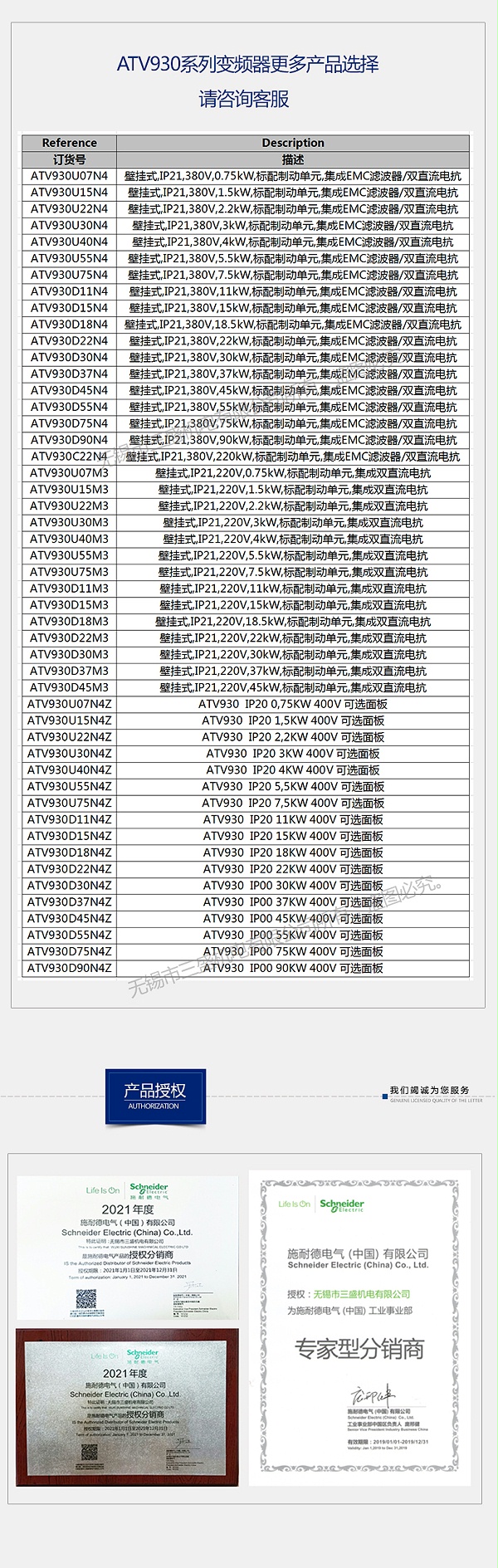 930变频器产品系列2021