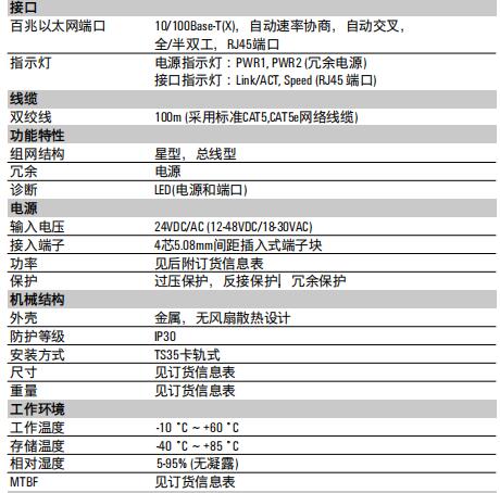 IES101系列交换机技术参数