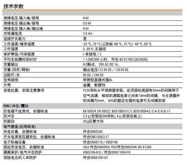 魏德米勒PROtop系列电源技术参数